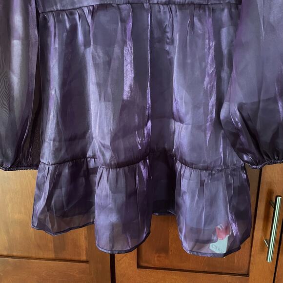 Cider Dress Solid Mesh V-Neck Mini Purple Shimmer Size Large NEW - Picture 4 of 7